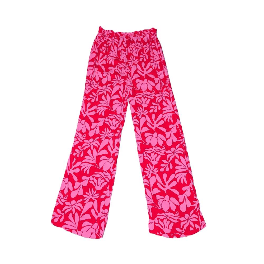 Shade & Shore Wide Leg Swim Cover-Up Pants Small Tropical Floral Beachy Hot Pink